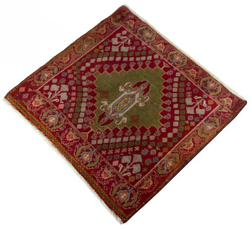 Corner detail of 2000s Shiraz rug showing border pattern and Wool pile