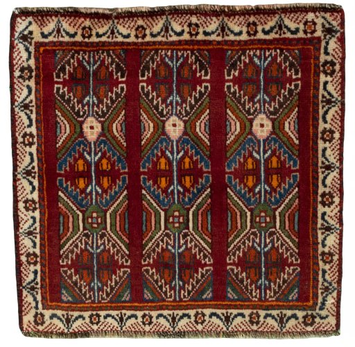 Full view of 2000s Shiraz rug from Iran / Persia, 56 × 58 cm in Red tones