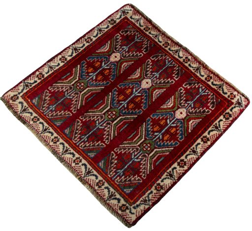 Corner detail of 2000s Shiraz rug showing border pattern and Wool pile