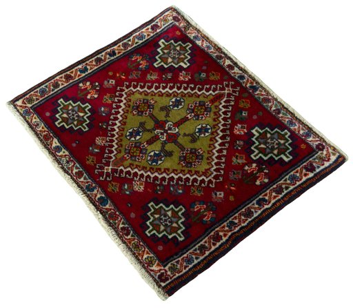 Corner detail of 2000s Shiraz rug showing border pattern and Wool pile