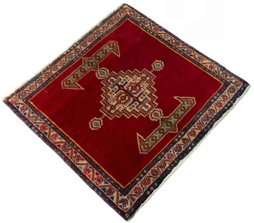 Corner detail of 2000s Shiraz rug showing border pattern and Wool pile