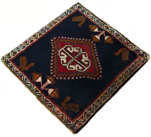 Corner detail of 2000s Shiraz rug showing border pattern and Wool pile
