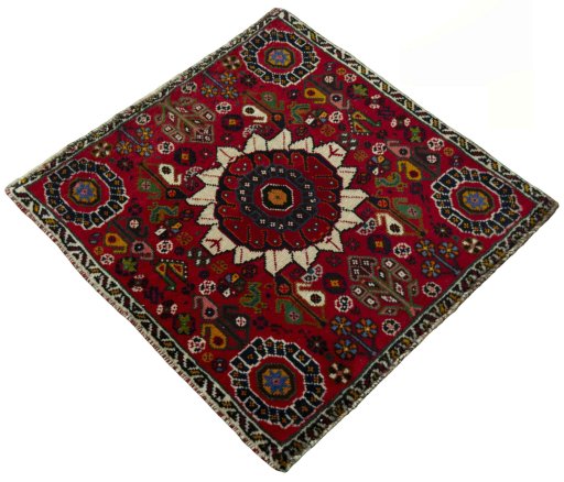 Close-up detail of 2000s Shiraz rug from Iran / Persia showing Wool weave
