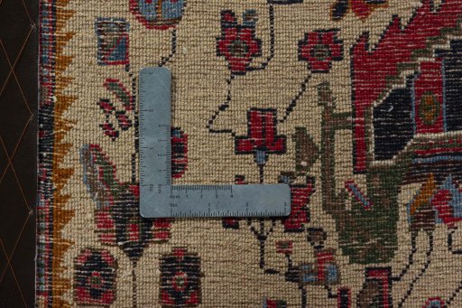 Backside of handmade 2000s Shiraz rug showing knot structure and weave density