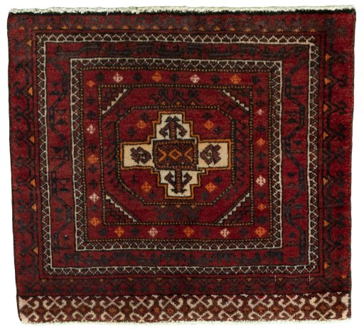 Full view of 2000s Shiraz rug from Iran / Persia, 53 × 58 cm in Red tones