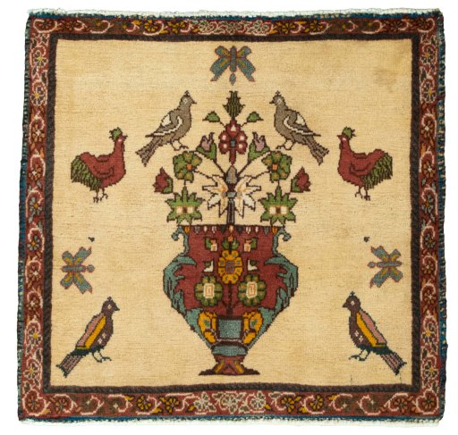 Full view of 2000s Shiraz rug from Iran / Persia, 56 × 58 cm in Red tones