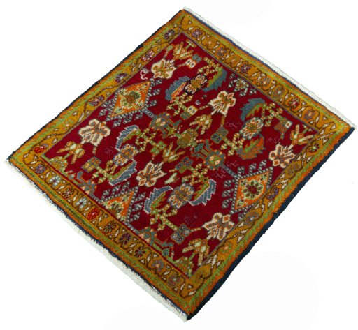 Corner detail of 2000s Shiraz rug showing border pattern and Wool pile