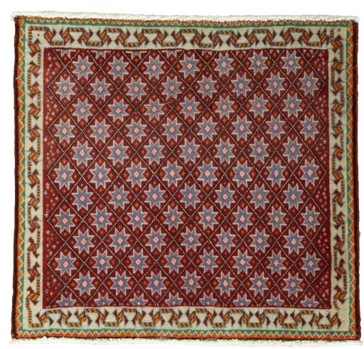 Full view of 2000s Shiraz rug from Iran / Persia, 60 × 65 cm in Red tones