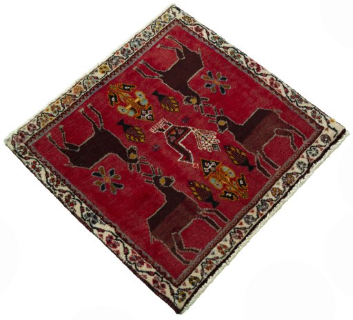 Close-up detail of 2000s Shiraz rug from Iran / Persia showing Wool weave