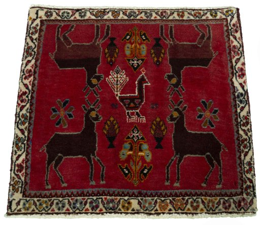 Surface texture of 2000s Shiraz rug with natural Wool and intricate pattern