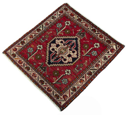 Corner detail of 2000s Shiraz rug showing border pattern and Wool pile