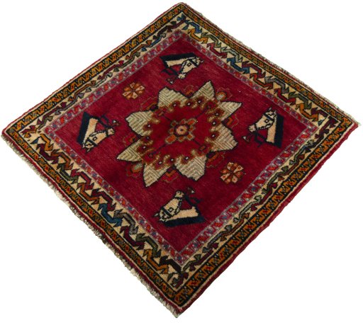 Corner detail of 2000s Shiraz rug showing border pattern and Wool pile