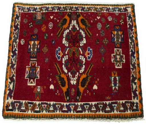 Surface texture of 2000s Shiraz rug with natural Wool and intricate pattern