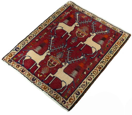 Corner detail of 2000s Shiraz rug showing border pattern and Wool pile