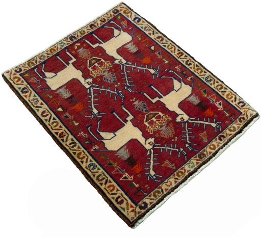 Close-up detail of 2000s Shiraz rug from Iran / Persia showing Wool weave
