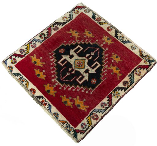 Corner detail of 2000s Shiraz rug showing border pattern and Wool pile