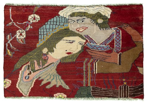 Full view of 2000s Shiraz rug from Iran / Persia, 46 × 70 cm in Red tones