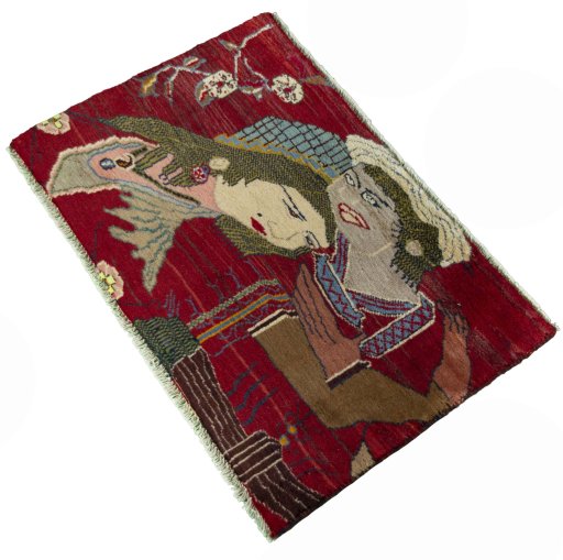 Corner detail of 2000s Shiraz rug showing border pattern and Wool pile