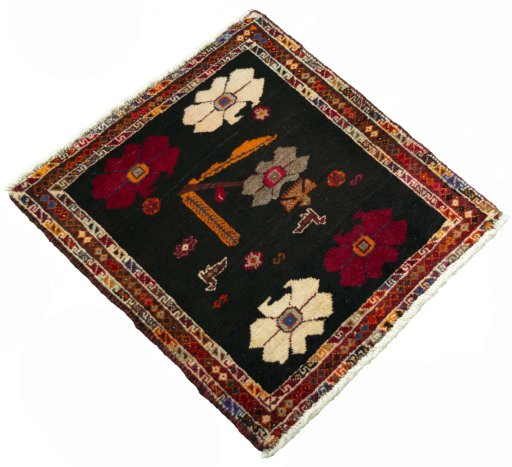 Close-up detail of 2000s Shiraz rug from Iran / Persia showing Wool weave