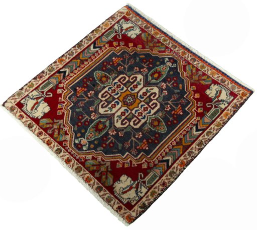 Corner detail of 2000s Shiraz rug showing border pattern and Wool pile