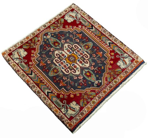 Close-up detail of 2000s Shiraz rug from Iran / Persia showing Wool weave