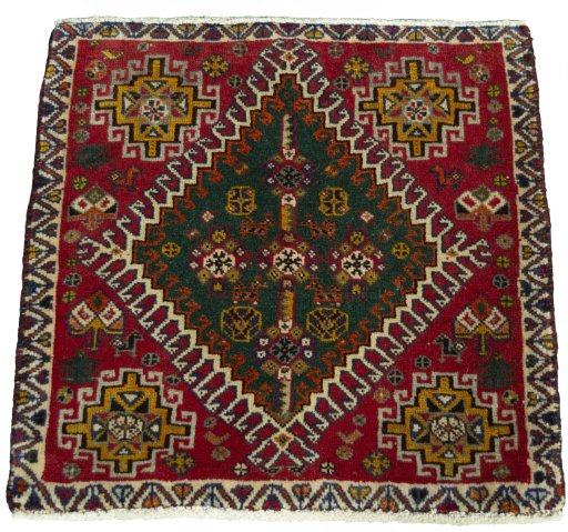 Surface texture of 2000s Shiraz rug with natural Wool and intricate pattern