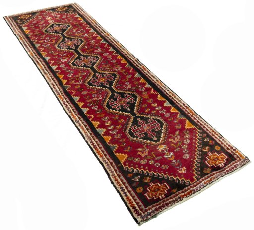 Close-up detail of 2000s Shiraz rug from Iran / Persia showing Wool weave