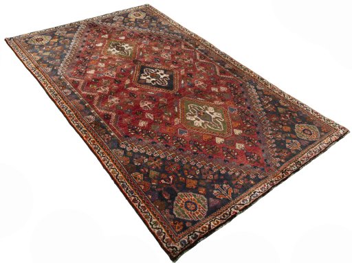 Close-up detail of 2000s Shiraz rug from Iran / Persia showing Wool weave