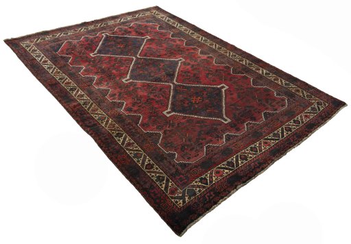 Close-up detail of 2000s Shiraz rug from Iran / Persia showing Wool weave