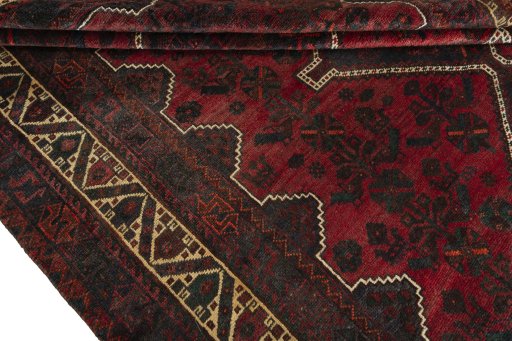 Full view of 2000s Shiraz rug from Iran / Persia, 290 × 210 cm in Red tones