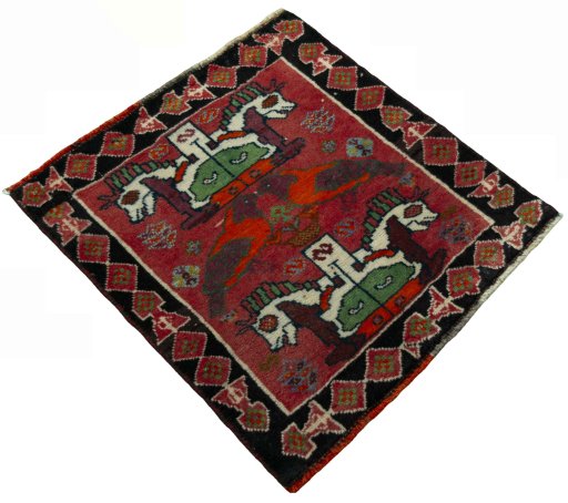 Close-up detail of 2000s Shiraz rug from Iran / Persia showing Wool weave