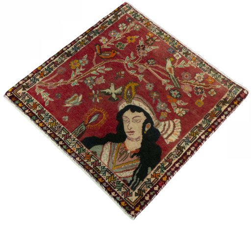 Corner detail of 2000s Shiraz rug showing border pattern and Wool pile