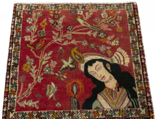 Surface texture of 2000s Shiraz rug with natural Wool and intricate pattern