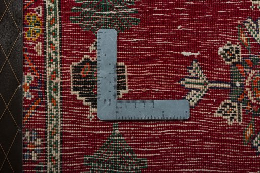 Backside of handmade 2000s Shiraz rug showing knot structure and weave density