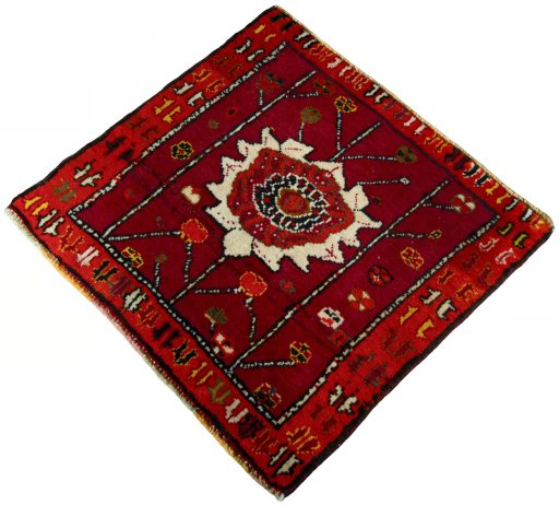 Corner detail of 2000s Shiraz rug showing border pattern and Wool pile