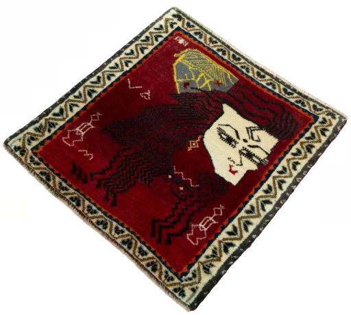 Corner detail of 2000s Shiraz rug showing border pattern and Wool pile