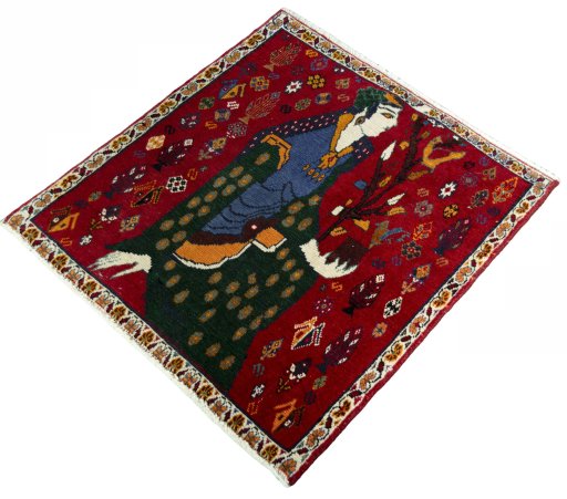 Corner detail of 2000s Shiraz rug showing border pattern and Wool pile