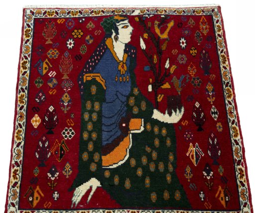 Surface texture of 2000s Shiraz rug with natural Wool and intricate pattern