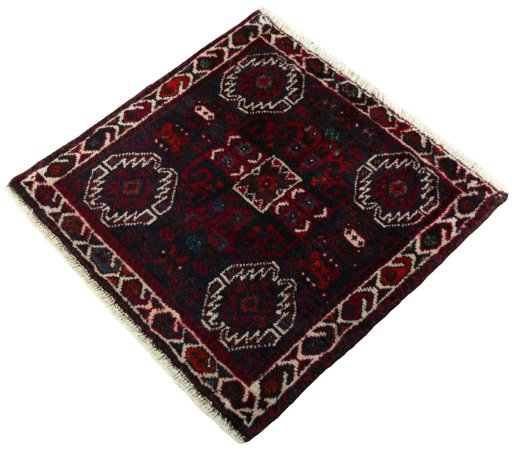 Corner detail of 2000s Shiraz rug showing border pattern and Wool pile