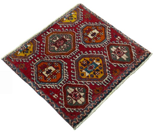 Close-up detail of 2000s Shiraz rug from Iran / Persia showing Wool weave