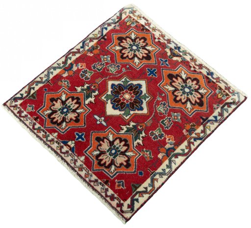 Corner detail of 2000s Shiraz rug showing border pattern and Wool pile