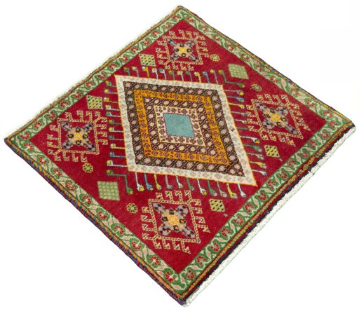 Close-up detail of 2000s Shiraz rug from Iran / Persia showing Wool weave