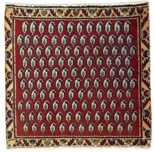 Full view of 2000s Shiraz rug from Iran / Persia, 56 × 57 cm in Red tones