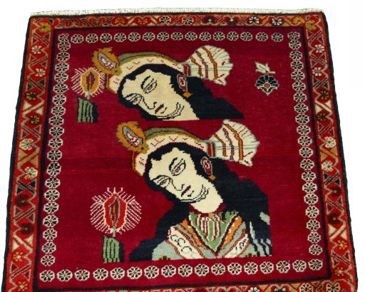 Surface texture of 2000s Shiraz rug with natural Wool and intricate pattern