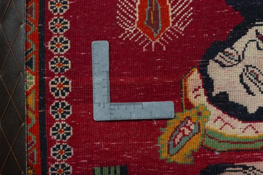 Backside of handmade 2000s Shiraz rug showing knot structure and weave density