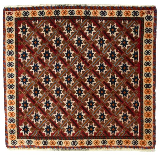 Full view of 2000s Shiraz rug from Iran / Persia, 56 × 60 cm in Red tones