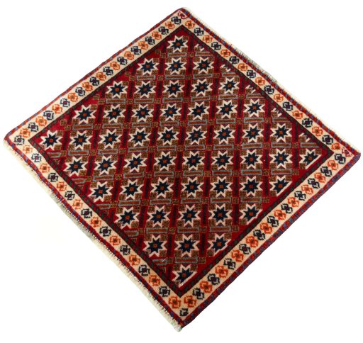 Corner detail of 2000s Shiraz rug showing border pattern and Wool pile