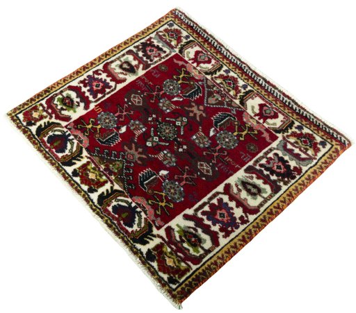 Corner detail of 2000s Shiraz rug showing border pattern and Wool pile