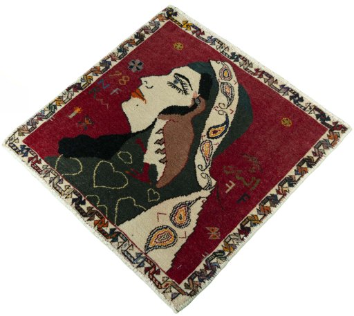 Corner detail of 2000s Shiraz rug showing border pattern and Wool pile