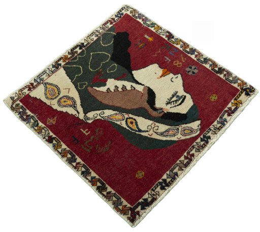 Close-up detail of 2000s Shiraz rug from Iran / Persia showing Wool weave